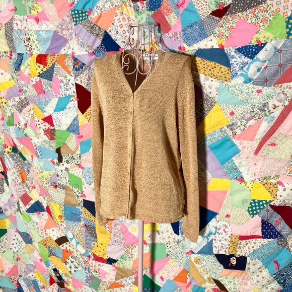 Vintage cardigan top knit tan | S-M | 90   sheer see through Gruppo Americano - Picture 1 of 9